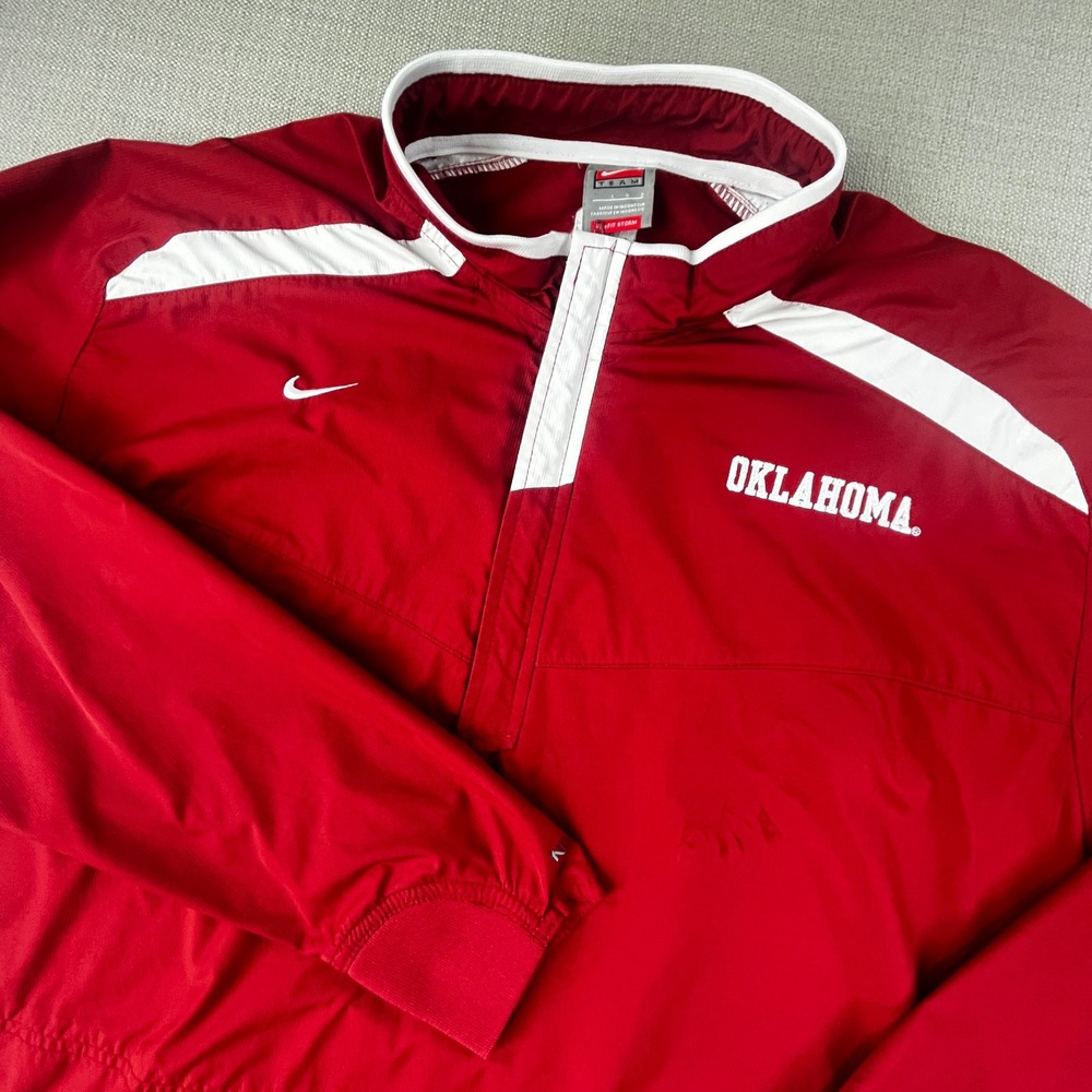 Nike Windbreaker Pullover Mens Large Red Oklahoma Sooners 1/4 Zip Fit Storm Y2K